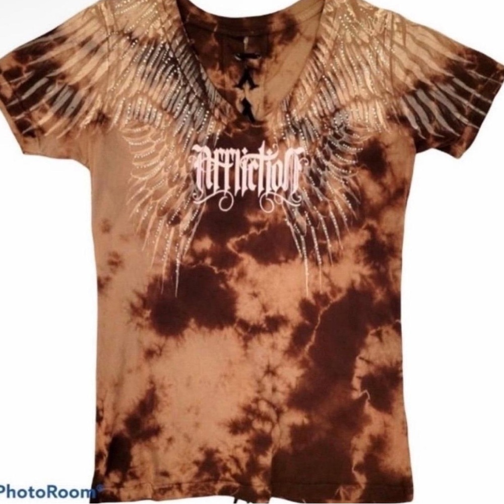 Affliction Brown Tie-Dye Wing Graphic Tee NWOT Size Small